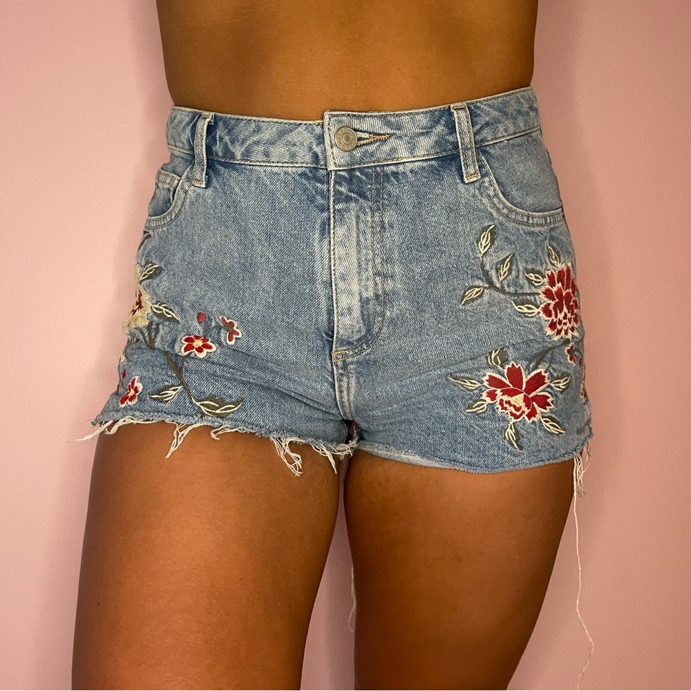 TOPSHOP embroidered denim shorts